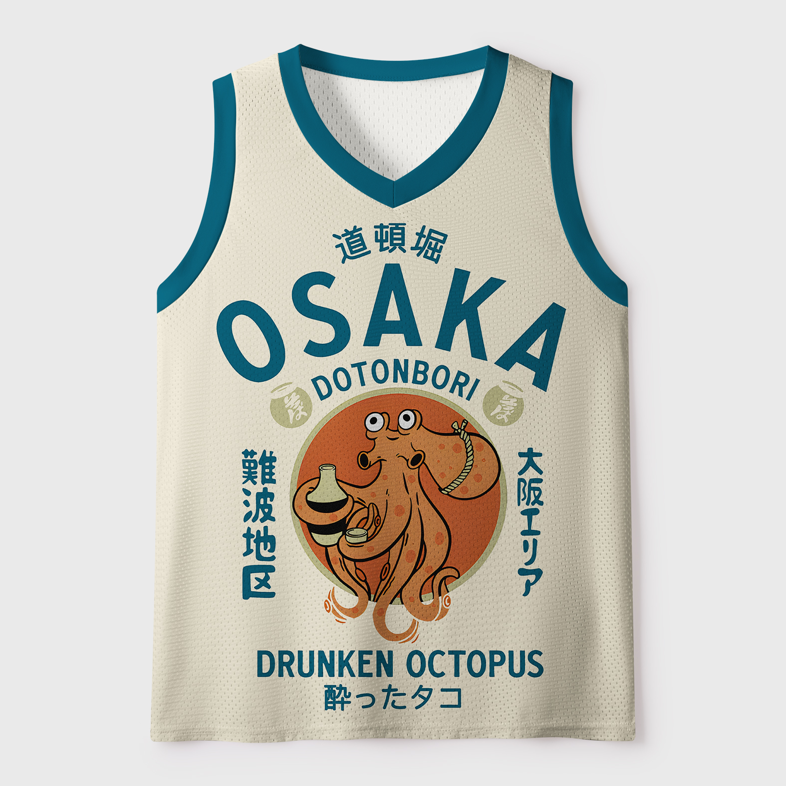 Tokyo-Tiger Vintage Drunken Octopus Japan Mesh Tank Top