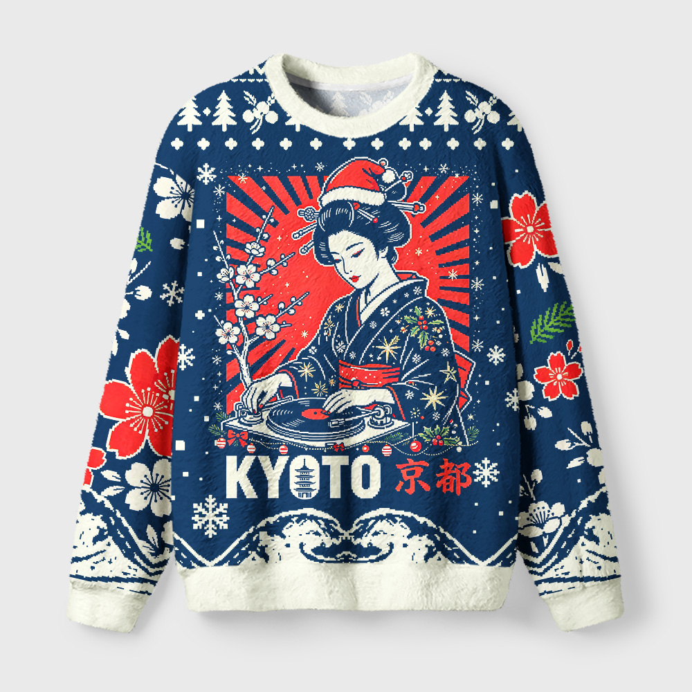 Tokyo-Tiger Kyoto Christmas Fuzzy Christmas Ugly Sweatshirt