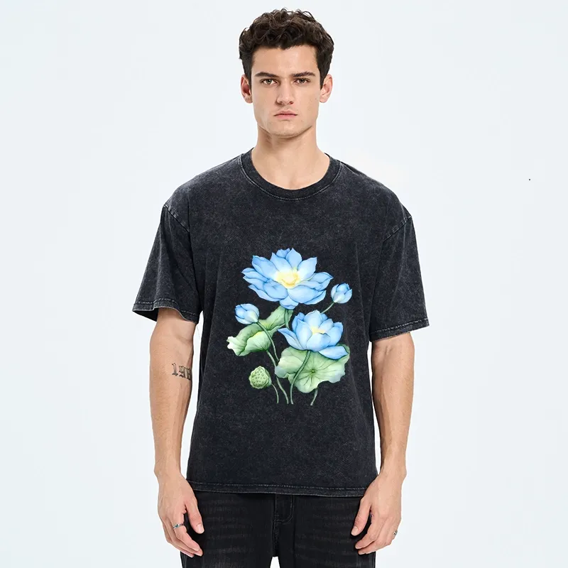 Tokyo-Tiger Calm Blue Water Lily Vibes Washed T-Shirt