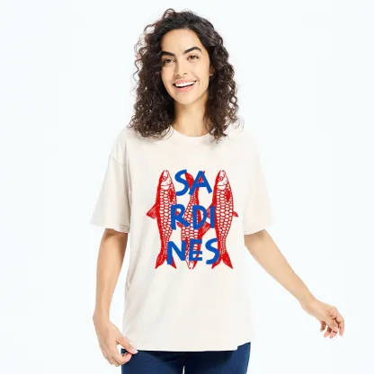 Tokyo-Tiger Vibrant Red Sardines Art Washed T-Shirt