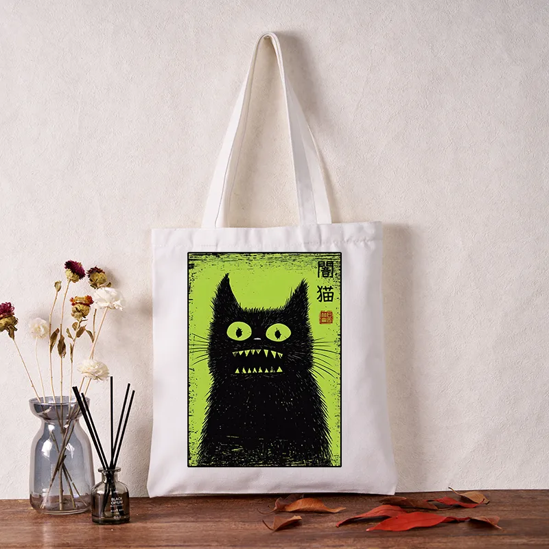 Tokyo-Tiger Spooky Black Cat Japanese Tote Bag