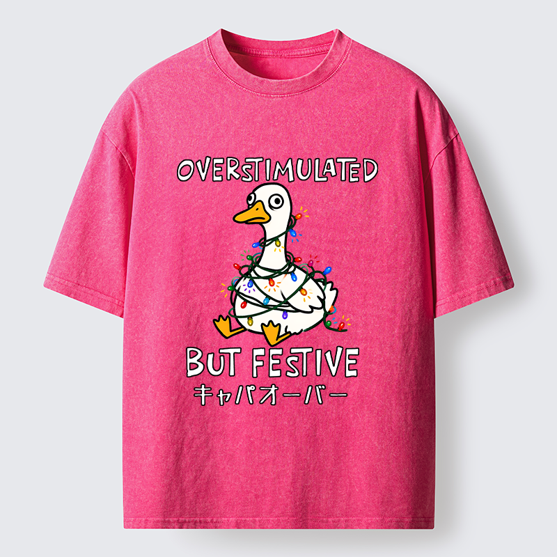 Tokyo-Tiger Funny Excited Christmas Goose Washed T-Shirt