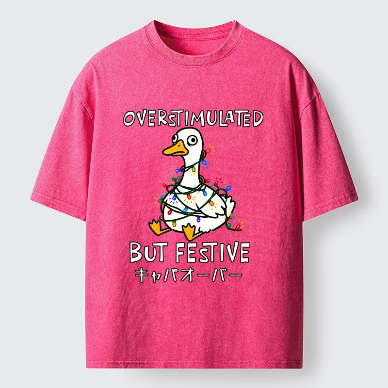Tokyo-Tiger Funny Excited Christmas Goose Washed T-Shirt