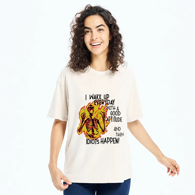 Tokyo-Tiger Skeleton With Bad Attitude Meme Washed T-Shirt