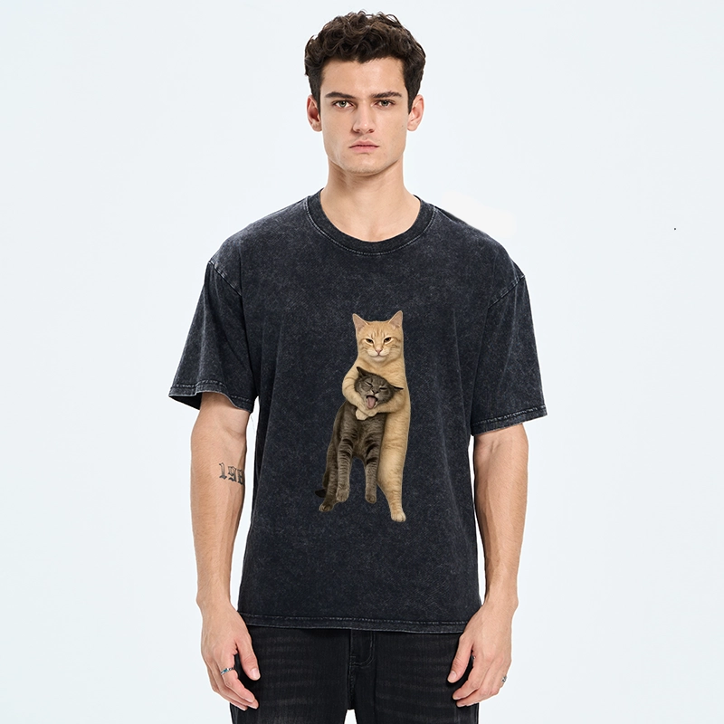 Tokyo-Tiger Orange Cat’s Tight Embrace Washed T-Shirt