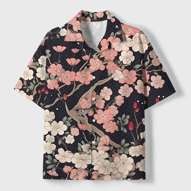 Tokyo-Tiger Blooming Sakura Cuban Collar Shirt Sale