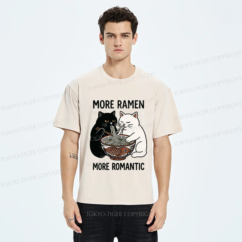 Tokyo-Tiger Two Cats Are Eating Ramen Washed T-Shirt