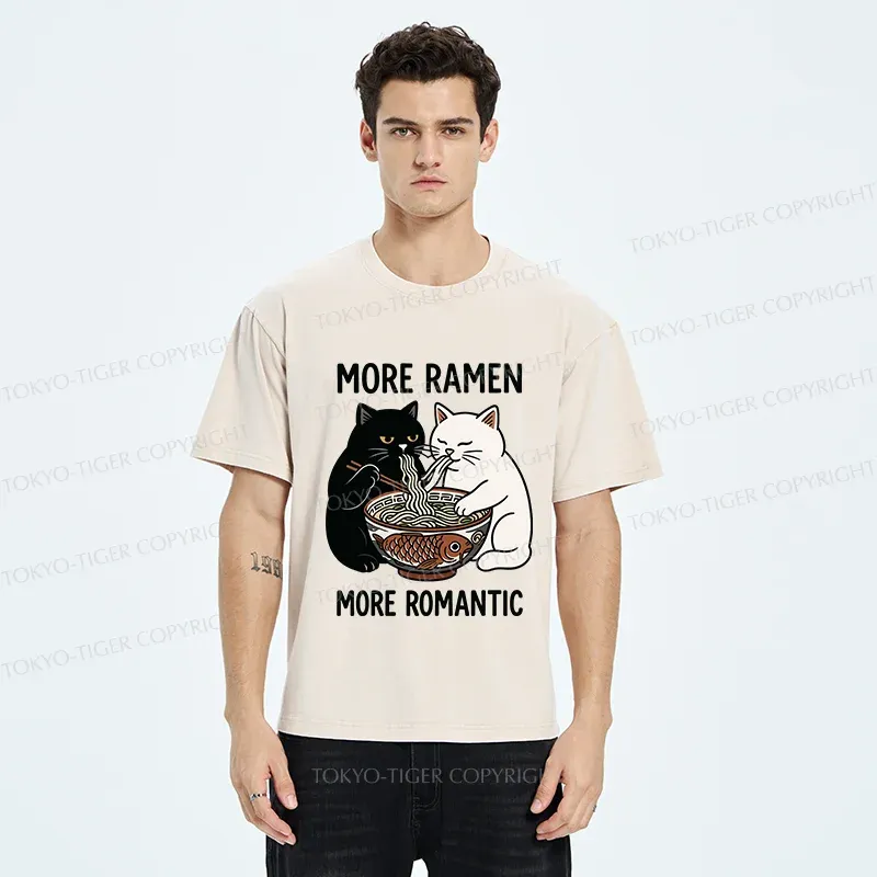 Tokyo-Tiger Two Cats Are Eating Ramen Washed T-Shirt