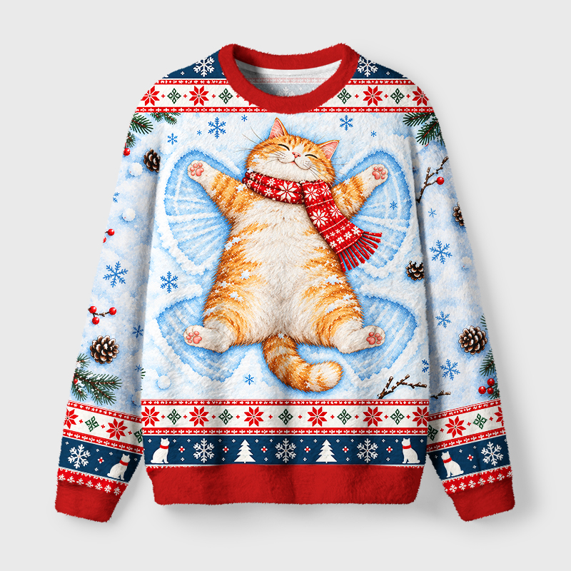 Tokyo-Tiger Cute Cat Lying On Snow Fuzzy Christmas Ugly Sweatshirt