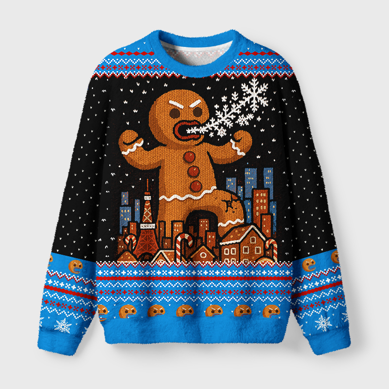 Tokyo-Tiger Gingerbread Monster Fuzzy Christmas Ugly Sweatshirt
