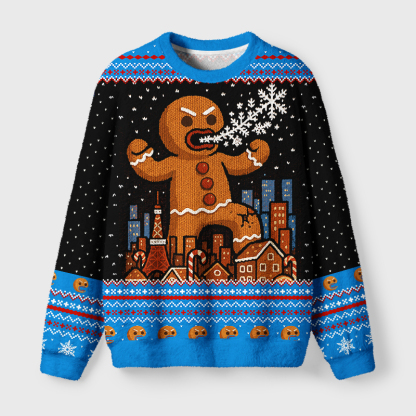 Tokyo-Tiger Gingerbread Monster Fuzzy Christmas Ugly Sweatshirt
