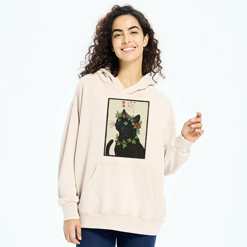 Tokyo-Tiger The Flower-Crowned Cat Washed Hoodie