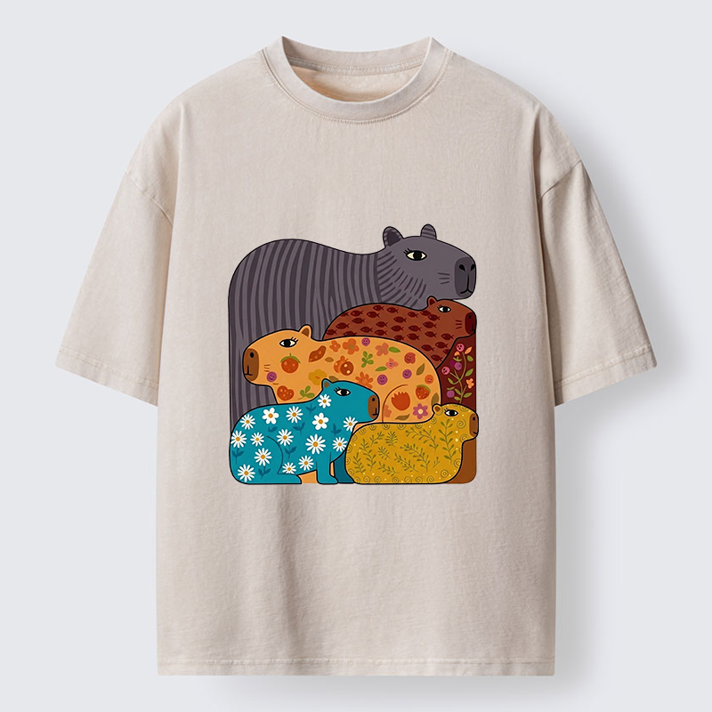 Tokyo-Tiger A Group Of Colorful Capybaras Washed T-Shirt