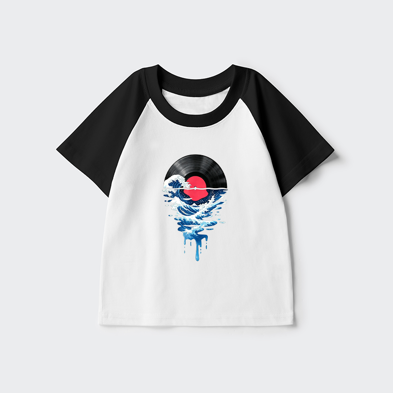 Tokyo-Tiger Vinyl Records And Waves Kids Raglan T-shirt