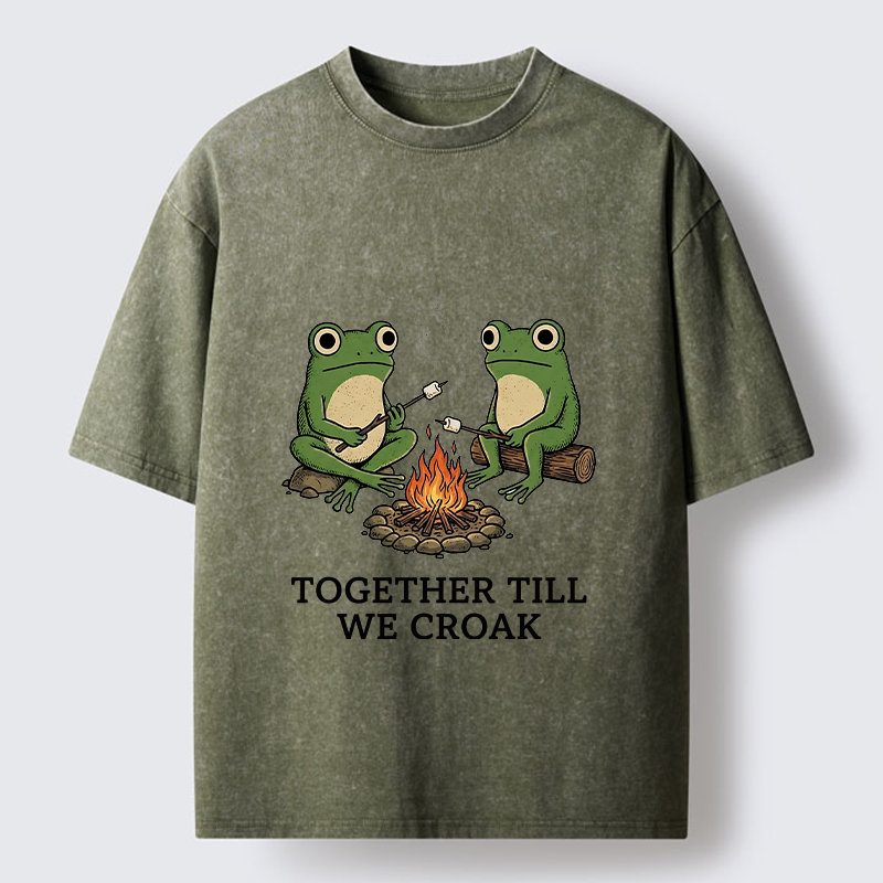 Tokyo-Tiger Camping Frog Friends Funny Meme Washed T-Shirt