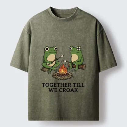 Tokyo-Tiger Camping Frog Friends Funny Meme Washed T-Shirt