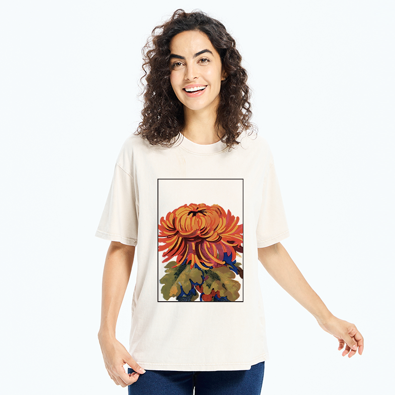 Tokyo-Tiger Brilliant Chrysanthemums Washed T-Shirt