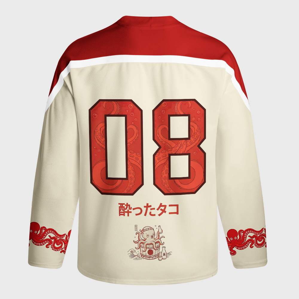 Tokyo-Tiger Drunken Octopus Japan Long-Sleeve Hockey Jersey