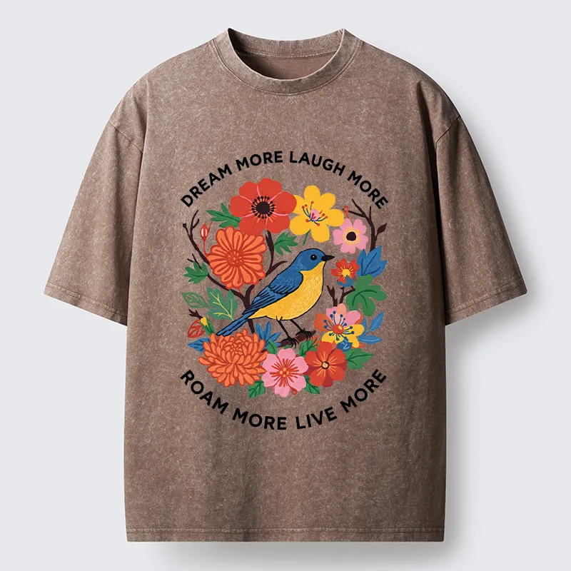 Tokyo-Tiger Vintage Bird Floral Quote Washed T-Shirt