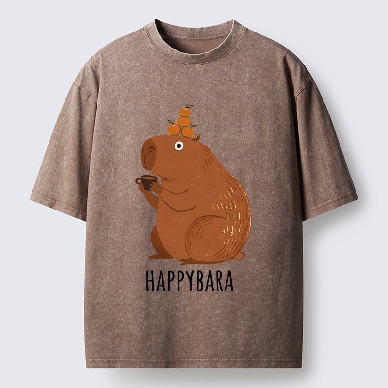 Tokyo-Tiger Cute Capybara Drinking Coffee Washed T-Shirt