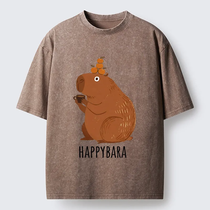 Tokyo-Tiger Cute Capybara Drinking Coffee Washed T-Shirt