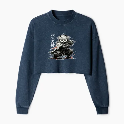 Tokyo-Tiger Panda Samurai Warrior Washed Crop Sweatshirt