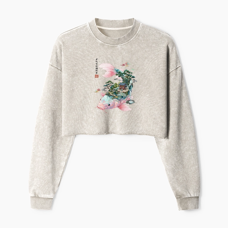 Tokyo-Tiger Journey Of The Flowing Koi Washed Crop Sweatshirt