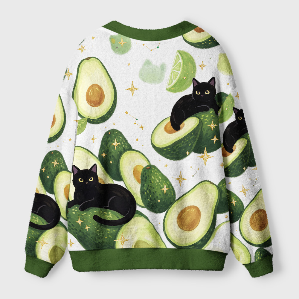 Tokyo-Tiger Avocado Black Cat Ugly Cardigan Sweater