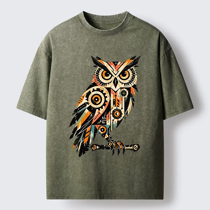 Tokyo-Tiger Mechanic Gear Art Owl Washed T-Shirt