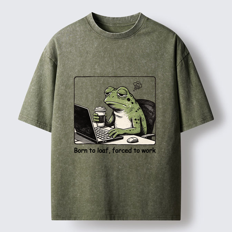 Tokyo-Tiger Working Frog Coffee Meme Washed T-Shirt