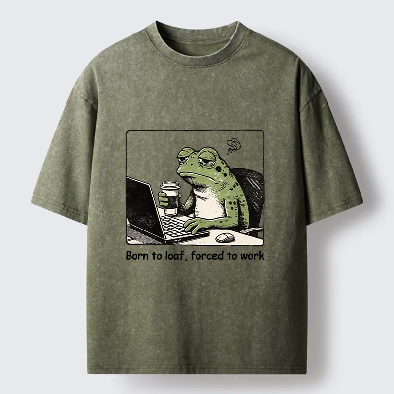 Tokyo-Tiger Working Frog Coffee Meme Washed T-Shirt