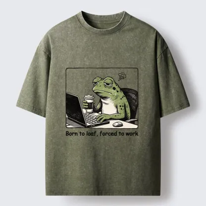 Tokyo-Tiger Working Frog Coffee Meme Washed T-Shirt