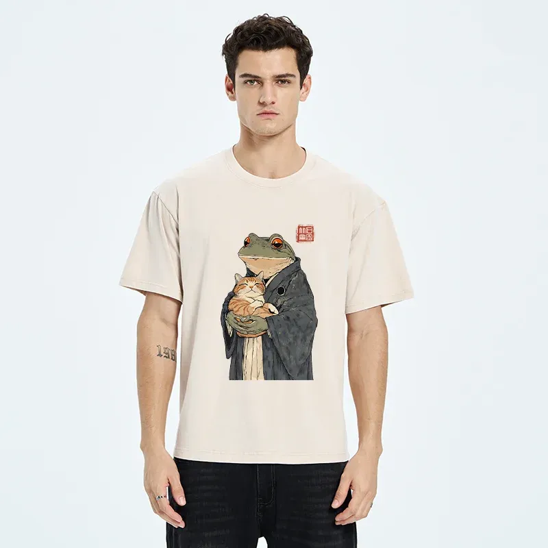 Tokyo-Tiger A Frog Holding A Cat Washed T-Shirt