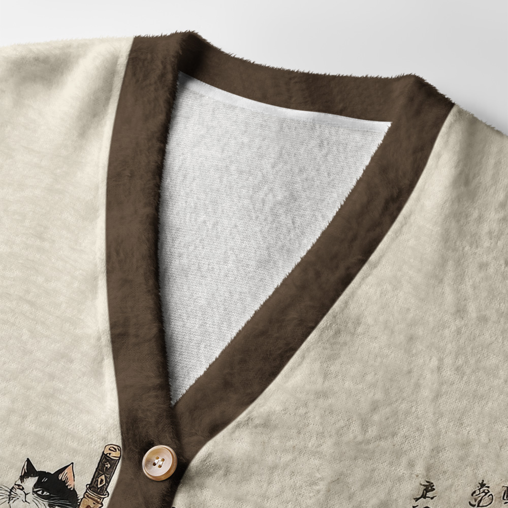 Tokyo-Tiger Samurai Cats Assemble Ugly Cardigan Sweater