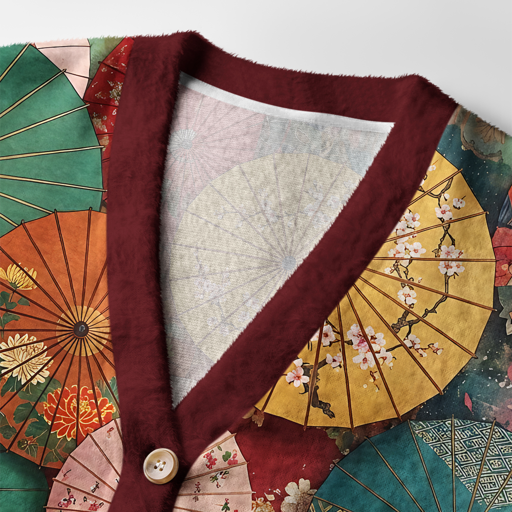 Tokyo-Tiger Japanese Oil Umbrellas Ugly Cardigan Sweater