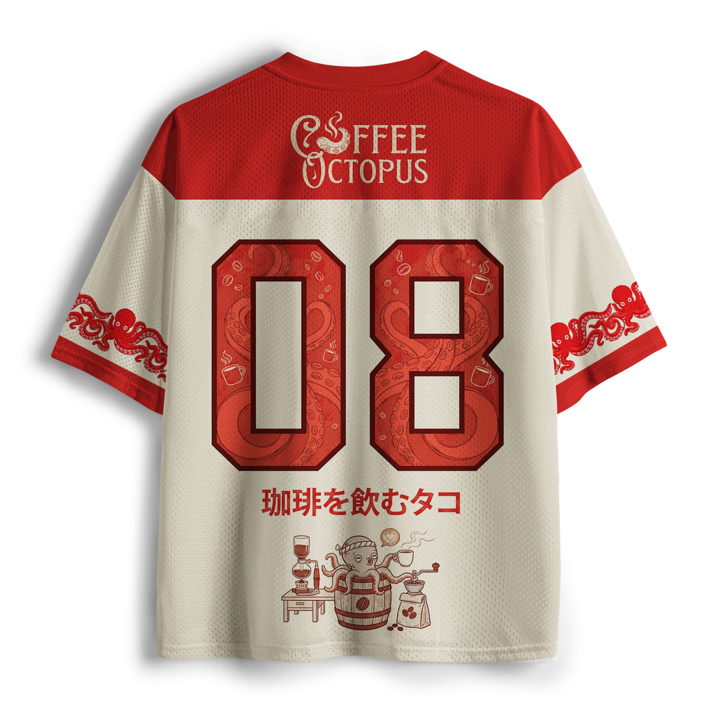 Tokyo-Tiger Japanese Coffee-Drinking Octopus Mesh Jersey