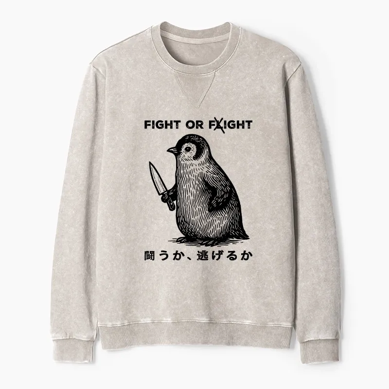 Tokyo-Tiger Funny Fight Or Flight Washed Terry Sweatshirt