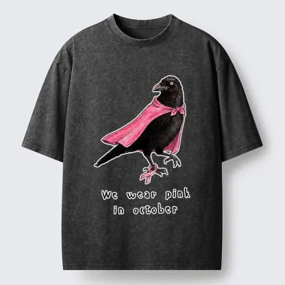 Tokyo-Tiger Pink Ribbon Raven Breast Cancer Awareness Washed T-Shirt