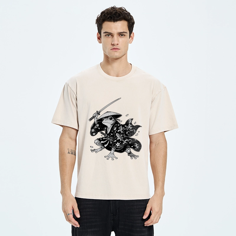 Tokyo-Tiger Samurai Frog With A Sword Washed T-Shirt