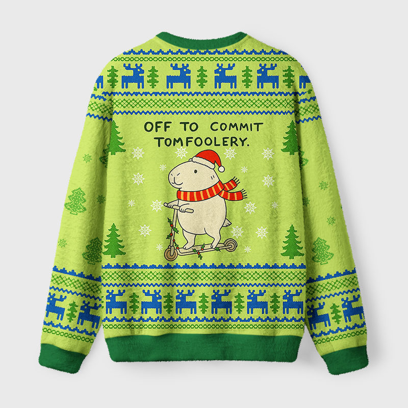 Tokyo-Tiger Capybara Is Ready To Do Something Bad Fuzzy Christmas Ugly Sweatshirt