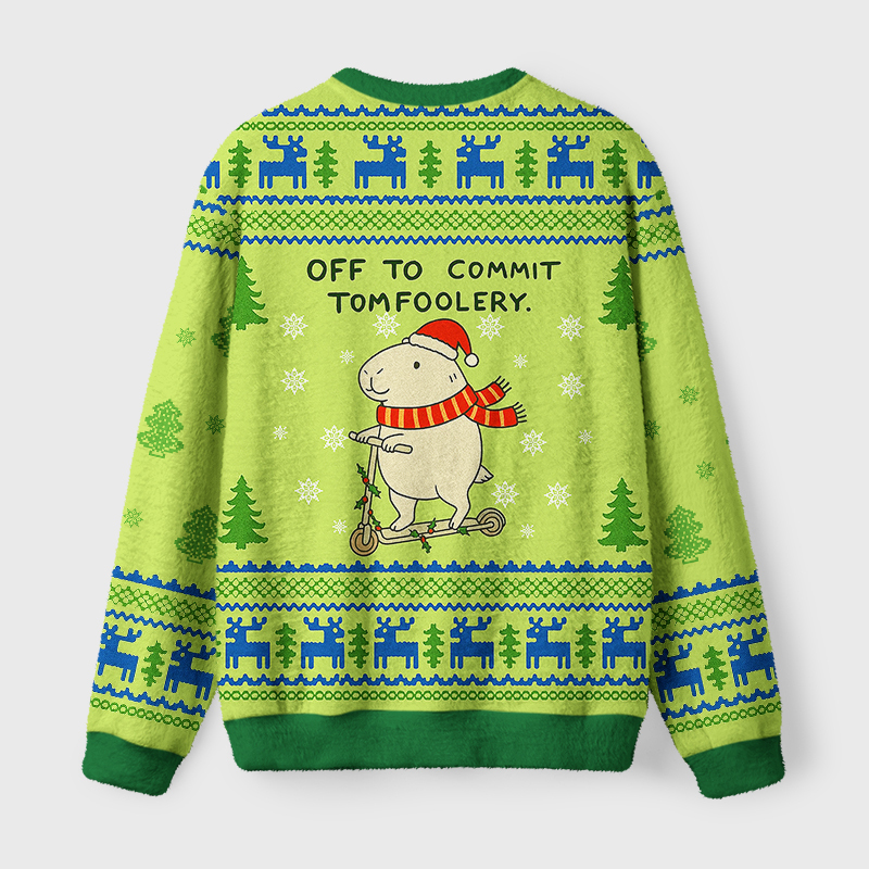 Tokyo-Tiger Capybara Is Ready To Do Something Bad Fuzzy Christmas Ugly Sweatshirt