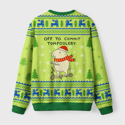 Tokyo-Tiger Capybara Is Ready To Do Something Bad Fuzzy Christmas Ugly Sweatshirt