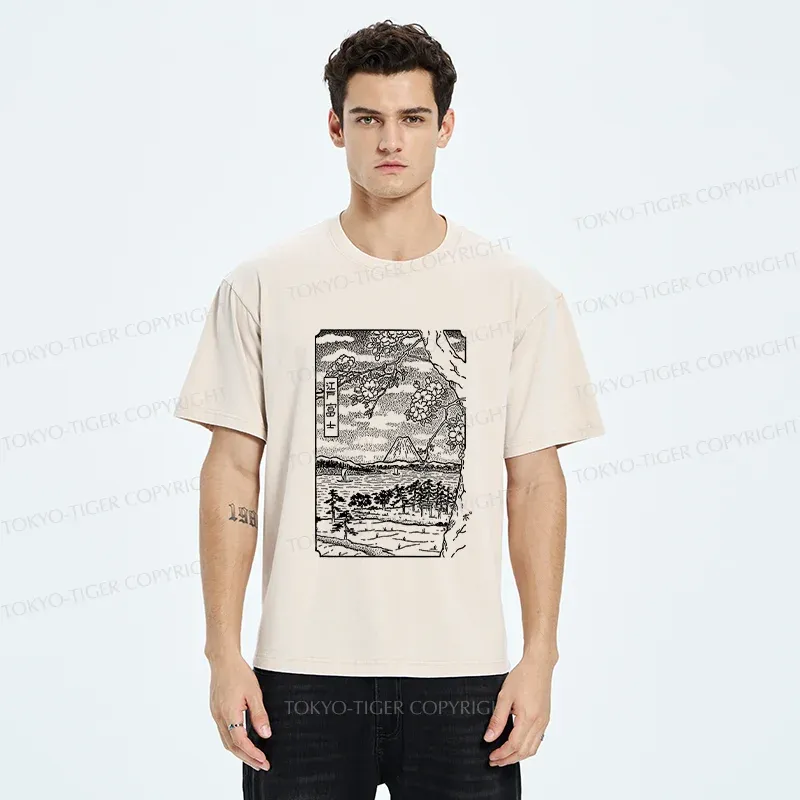 Tokyo-Tiger Retro Sakura Tree Washed T-Shirt