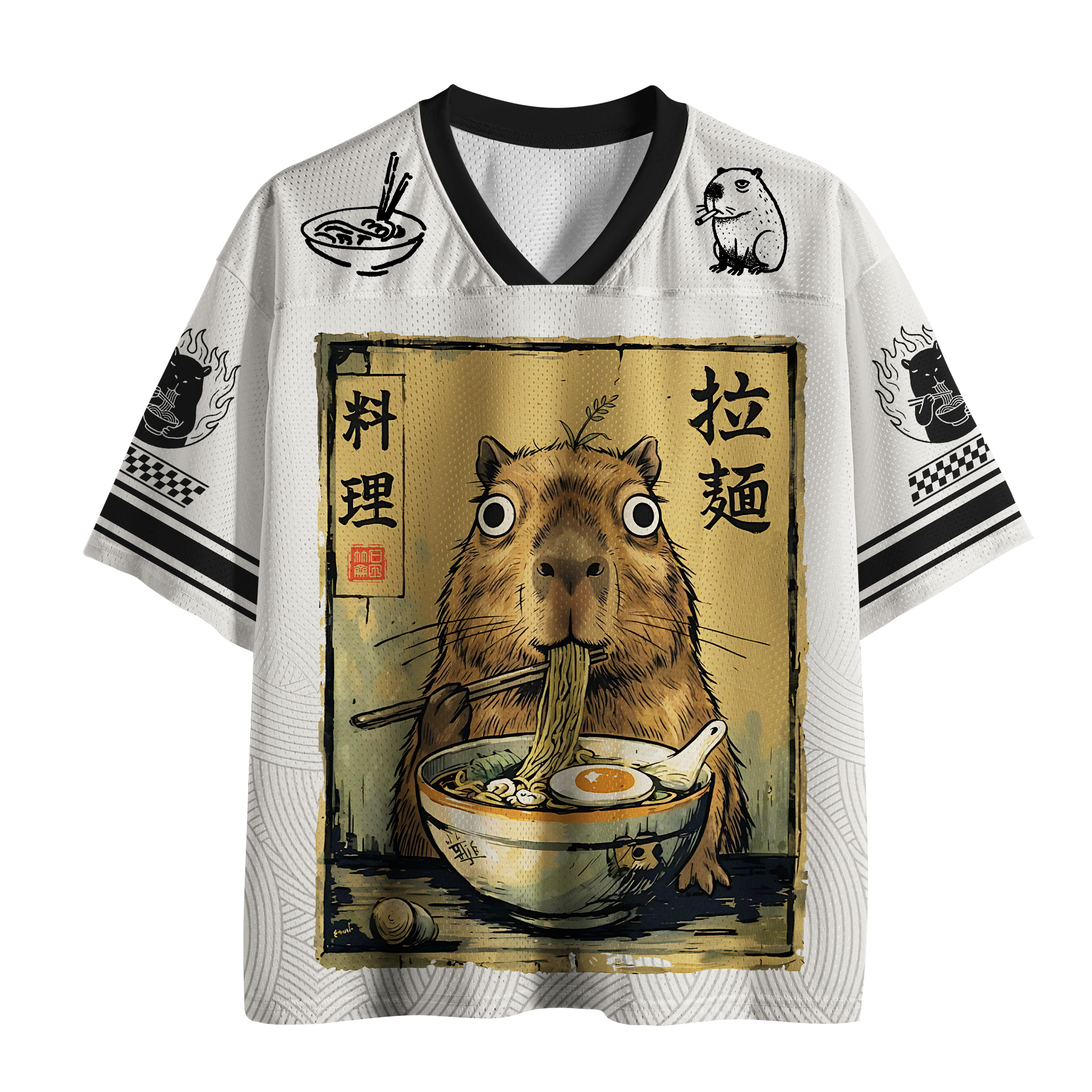 Tokyo-Tiger Cute Capybara Eating Ramen Mesh Jersey