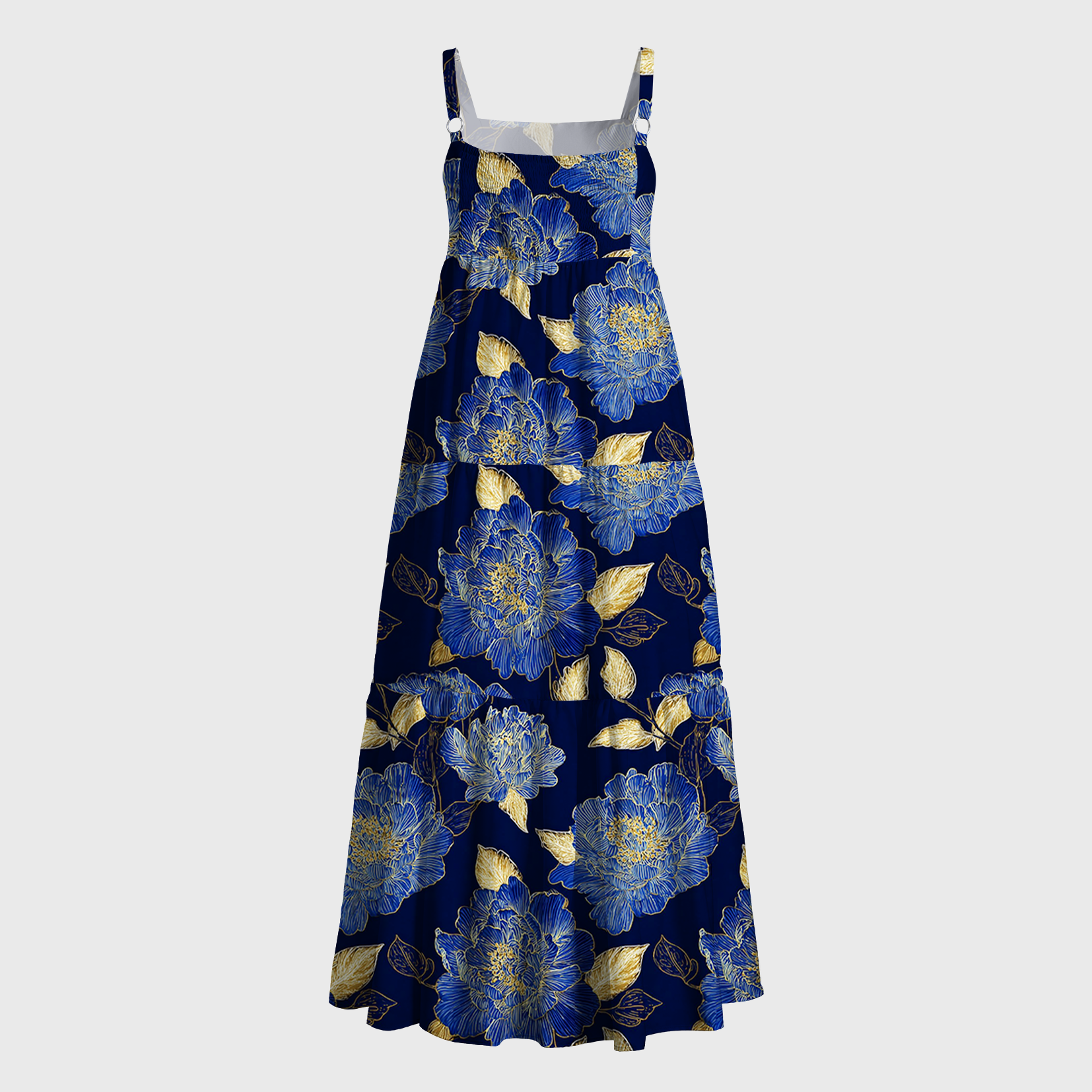 Tokyo-Tiger Gilded Navy Peony Maxi Dress