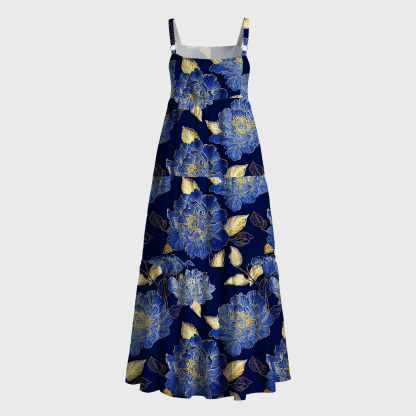 Tokyo-Tiger Gilded Navy Peony Maxi Dress