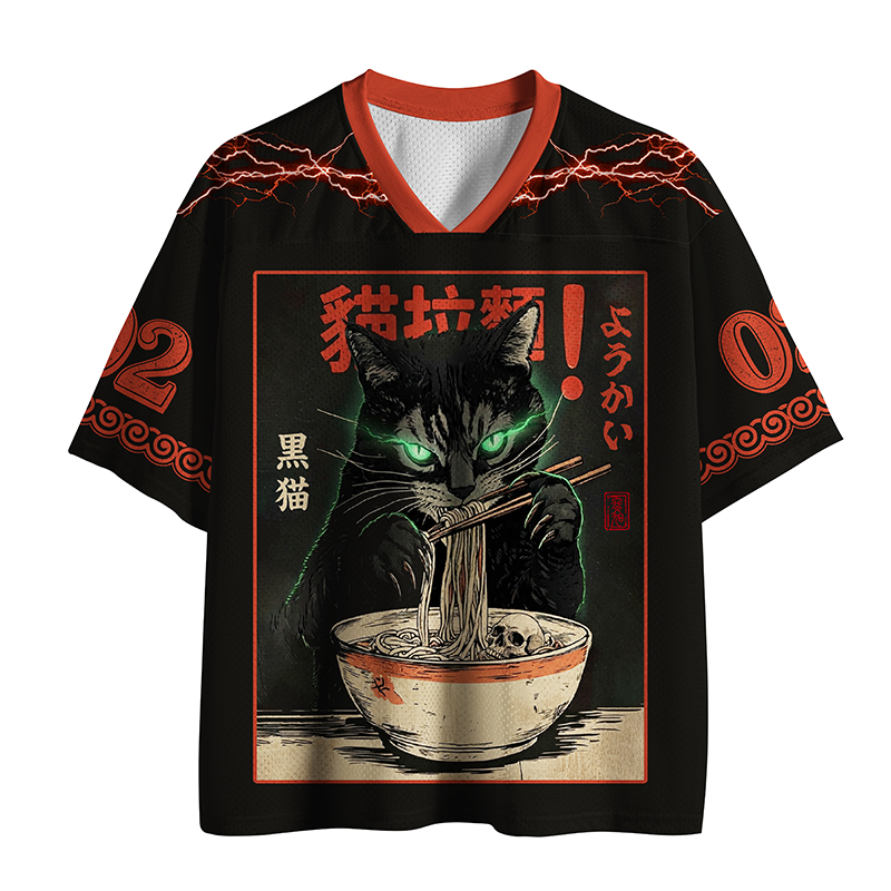 Tokyo-Tiger Black Cat Ramen Feast Mesh Jersey