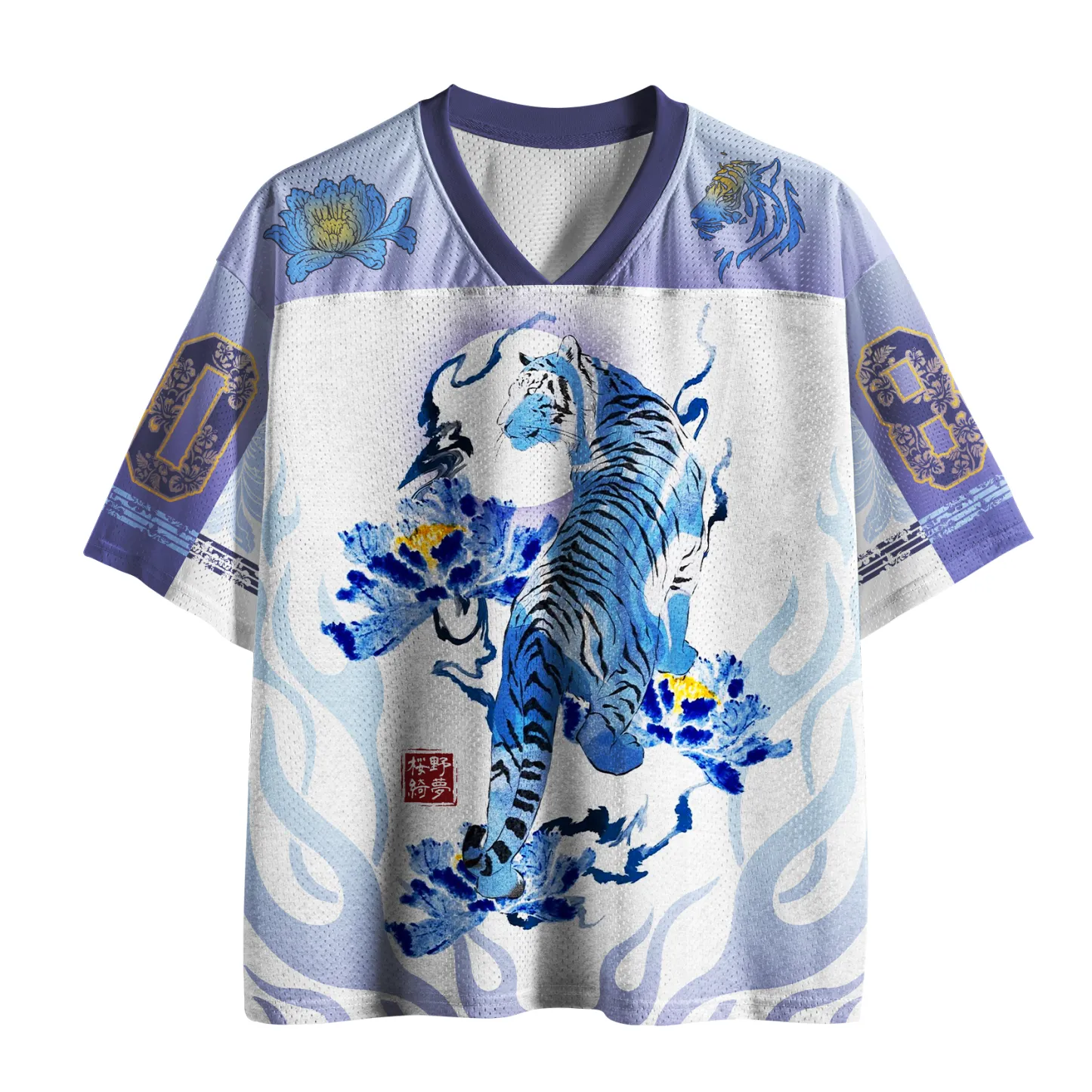 Tokyo-Tiger Indigo Porcelain Tiger Mesh Jersey