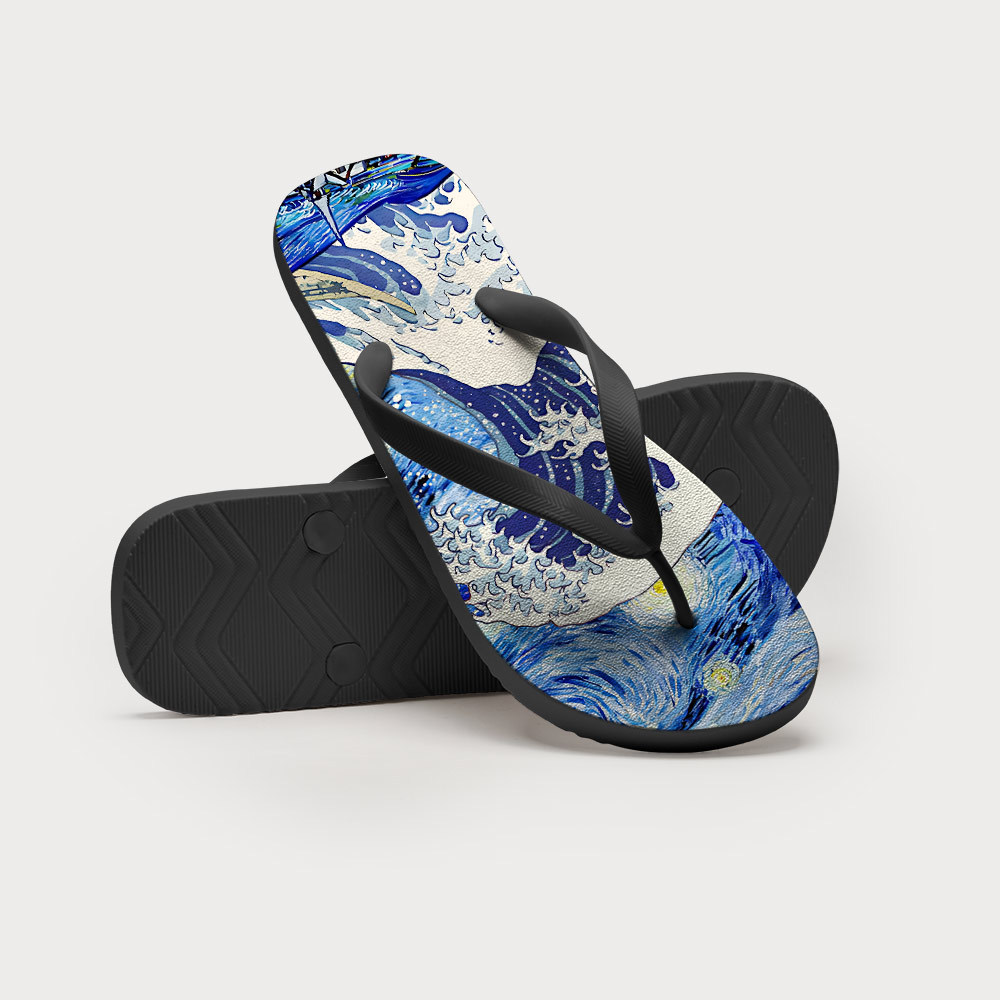 Tokyo-Tiger Waves Under The Starry Night Flip Flops