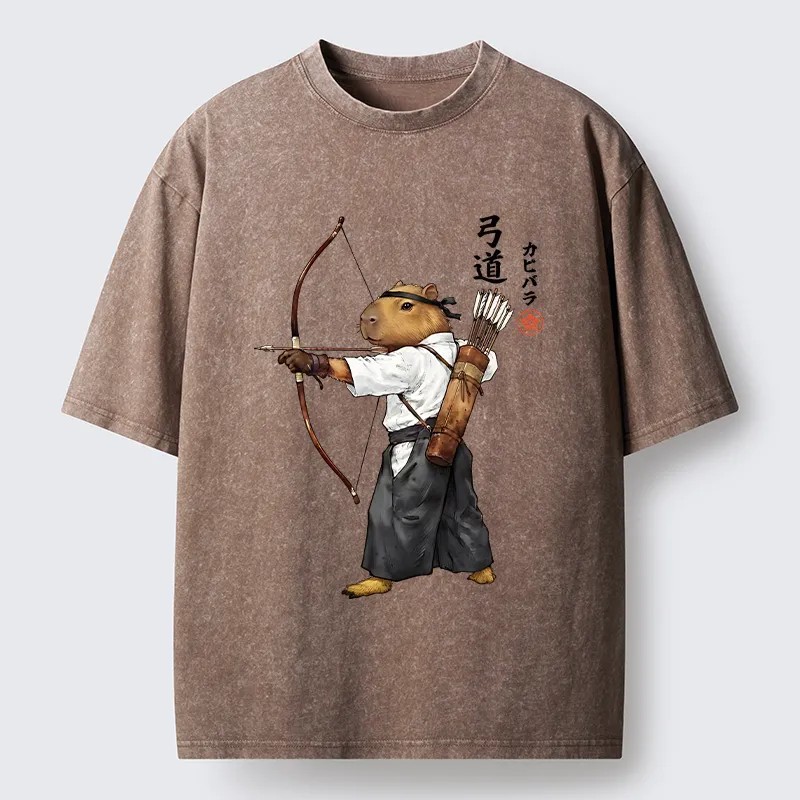 Tokyo-Tiger Capybara Kyudo Meme Washed T-Shirt